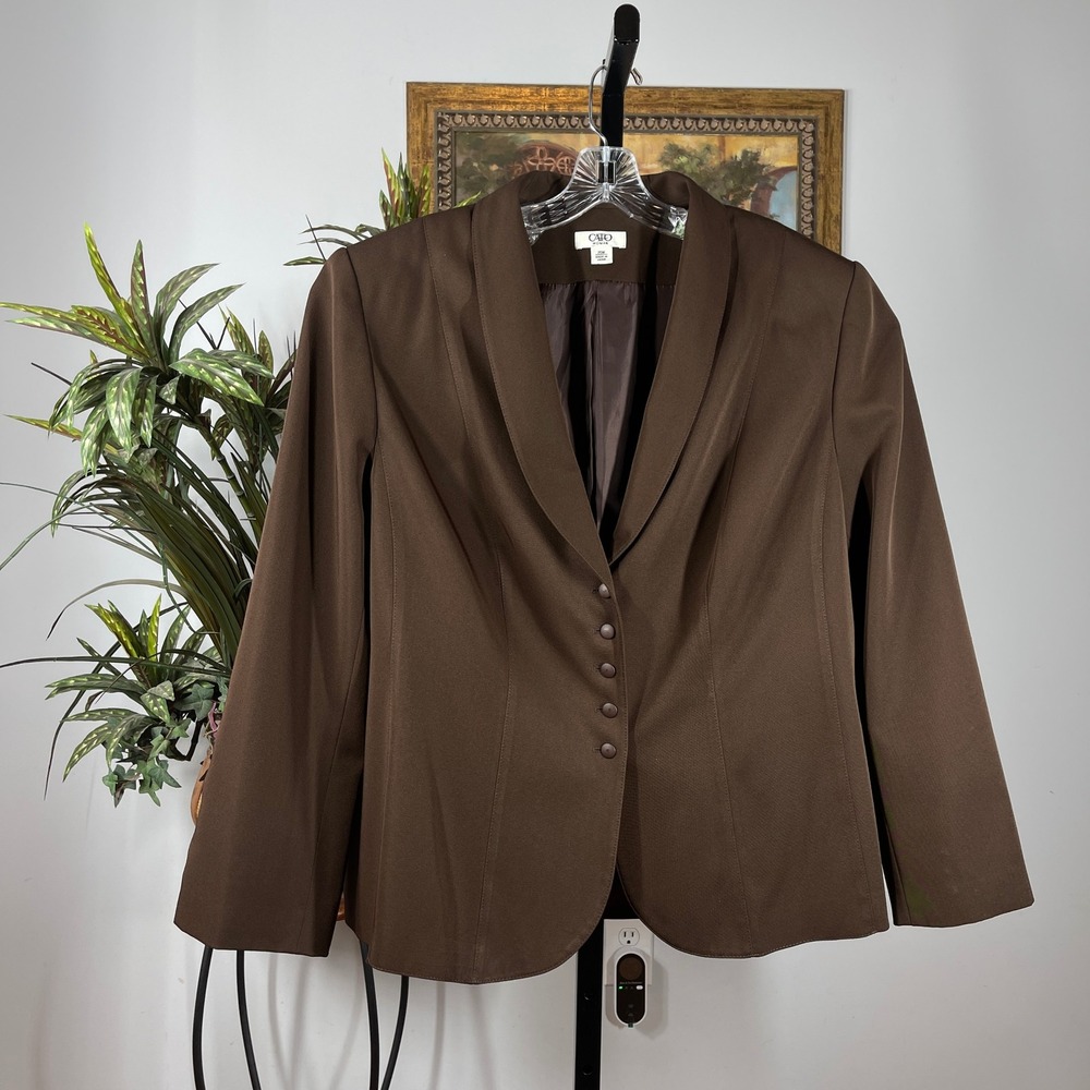 Cato Blazer Woman 20W Brown Polyester Spandex Shawl Collar Button Front Office
